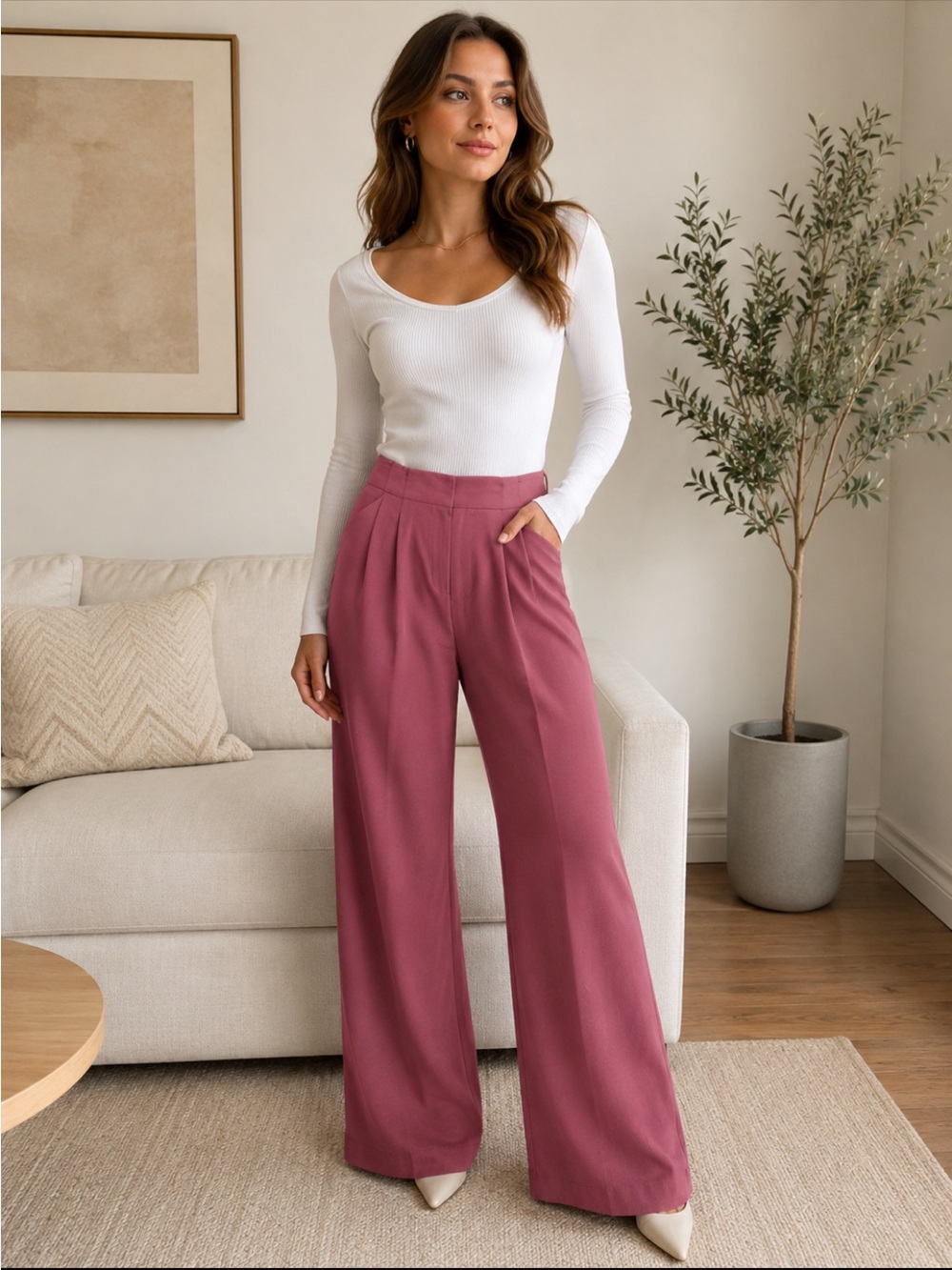 Primark Wide-Leg Trousers in Dusty Rose